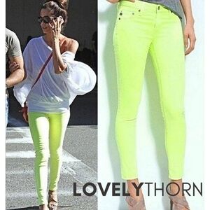 AG JEANS // ltd ed the stilt cigarette leg neon yellow sateen jeans